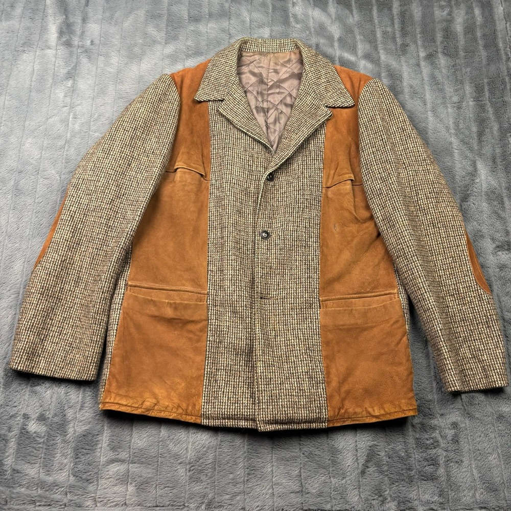 Vintage Scully Sportogs Suede Houndstooth Western Blazer Jacket Mens 40 Brown